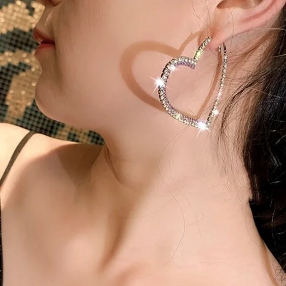 Any 2/$20! Silver Crystal Pave Heart Hoop Earrings - Picture 4 of 7